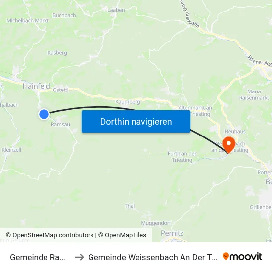 Gemeinde Ramsau to Gemeinde Weissenbach An Der Triesting map