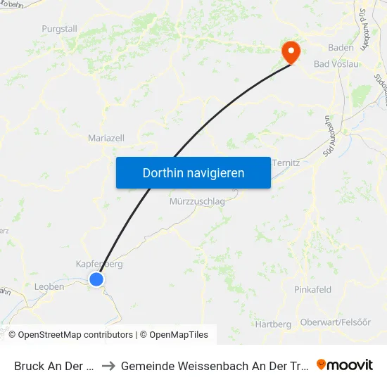 Bruck An Der Mur to Gemeinde Weissenbach An Der Triesting map