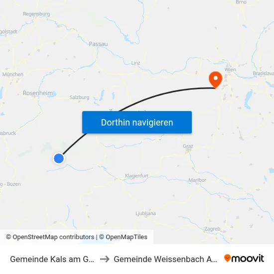 Gemeinde Kals am Großglockner to Gemeinde Weissenbach An Der Triesting map