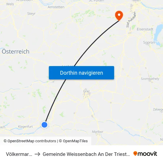 Völkermarkt to Gemeinde Weissenbach An Der Triesting map