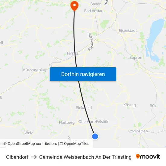 Olbendorf to Gemeinde Weissenbach An Der Triesting map