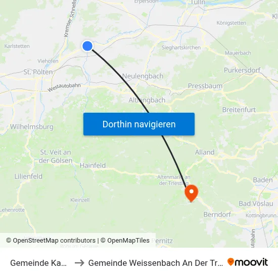 Gemeinde Kapelln to Gemeinde Weissenbach An Der Triesting map