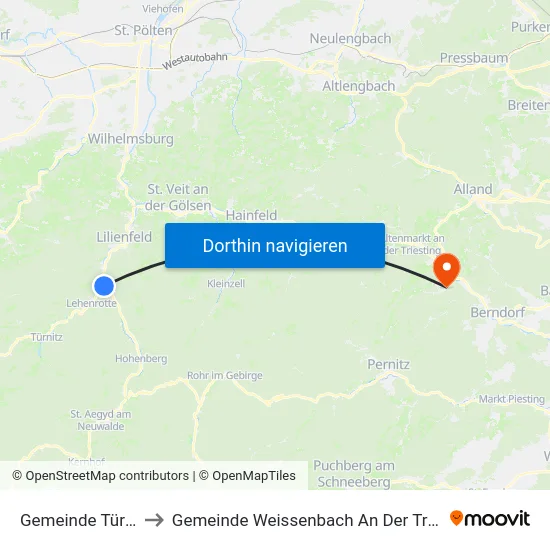 Gemeinde Türnitz to Gemeinde Weissenbach An Der Triesting map