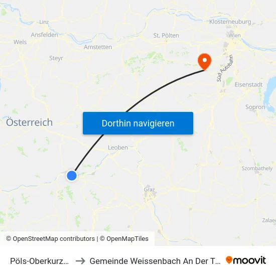 Pöls-Oberkurzheim to Gemeinde Weissenbach An Der Triesting map