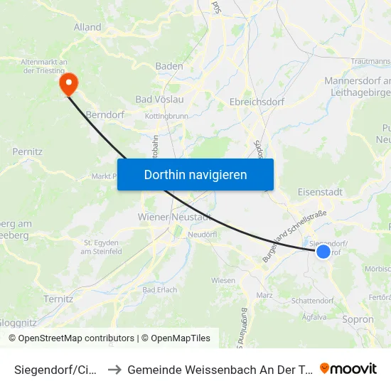 Siegendorf/Cindrof to Gemeinde Weissenbach An Der Triesting map