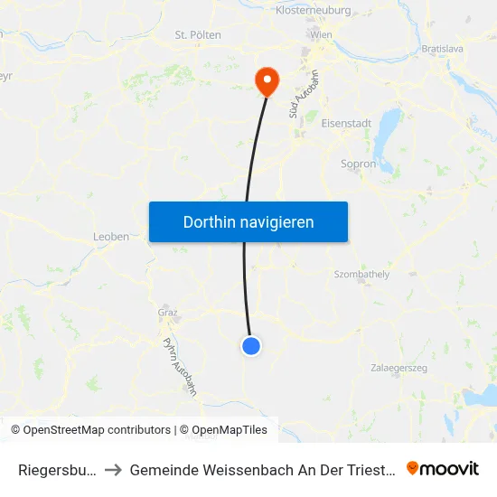Riegersburg to Gemeinde Weissenbach An Der Triesting map