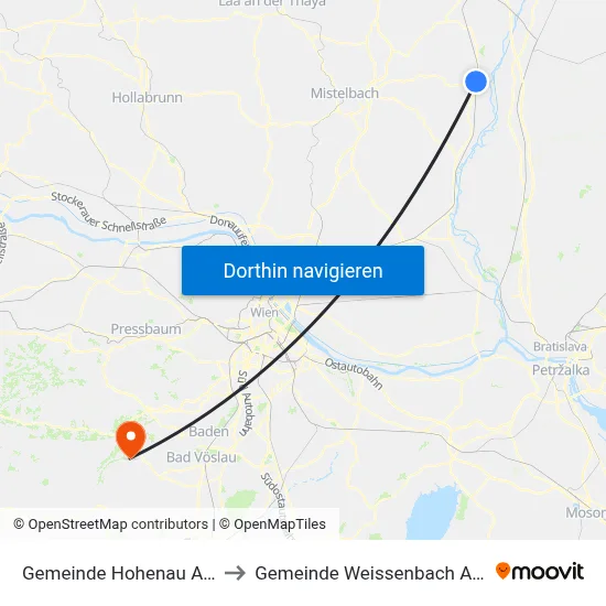 Gemeinde Hohenau An Der March to Gemeinde Weissenbach An Der Triesting map