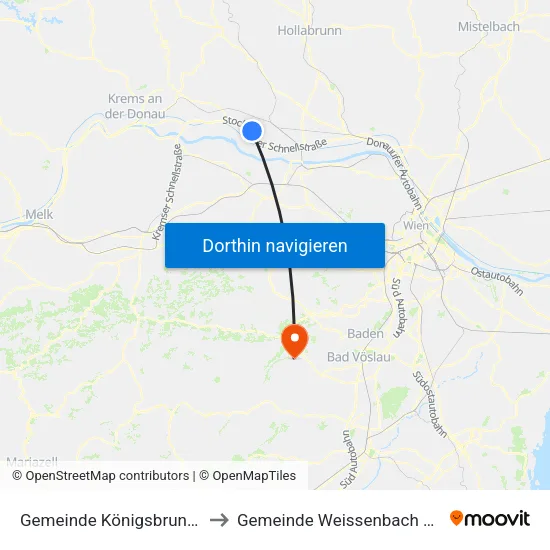 Gemeinde Königsbrunn am Wagram to Gemeinde Weissenbach An Der Triesting map