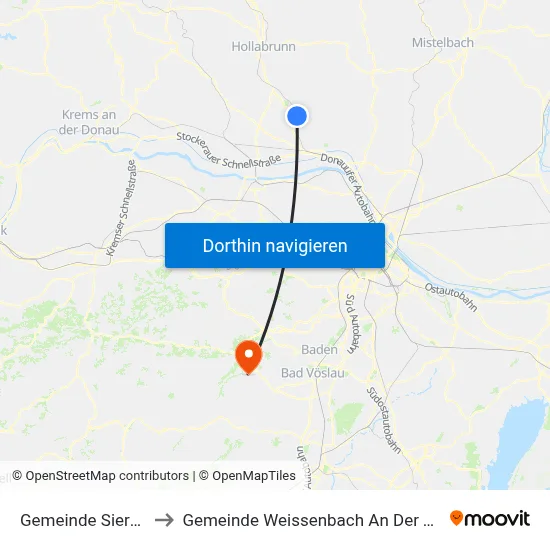 Gemeinde Sierndorf to Gemeinde Weissenbach An Der Triesting map