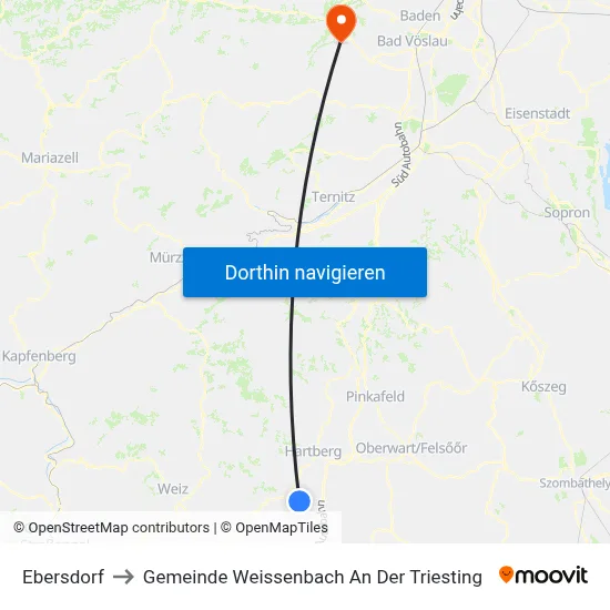 Ebersdorf to Gemeinde Weissenbach An Der Triesting map