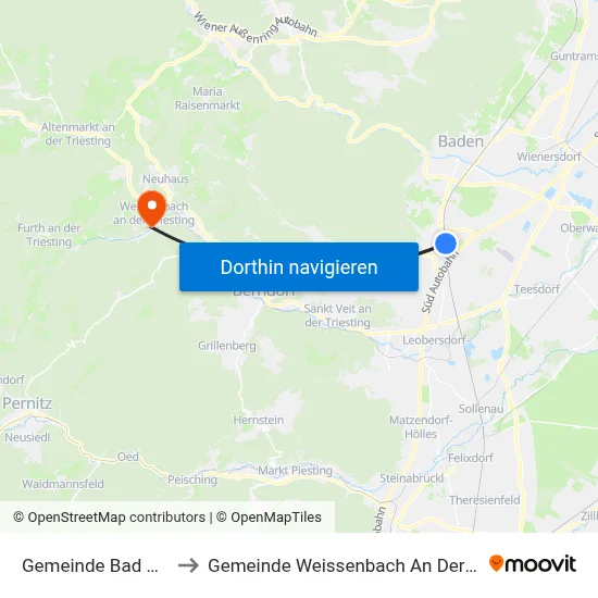 Gemeinde Bad Vöslau to Gemeinde Weissenbach An Der Triesting map