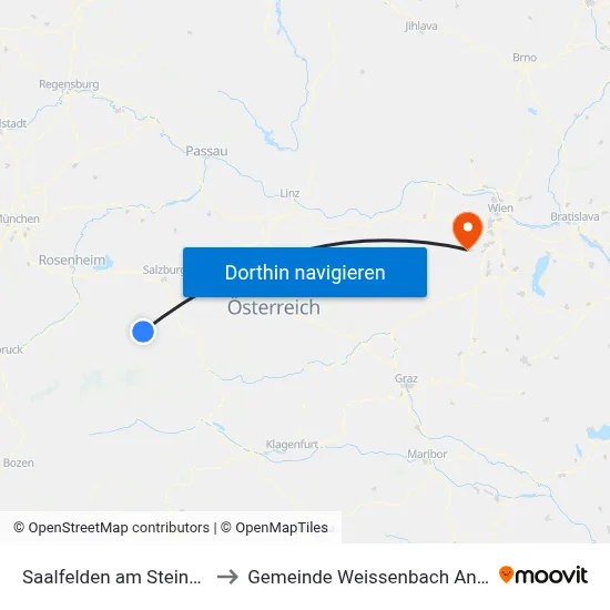Saalfelden am Steinernen Meer to Gemeinde Weissenbach An Der Triesting map