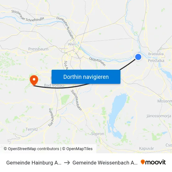 Gemeinde Hainburg An Der Donau to Gemeinde Weissenbach An Der Triesting map