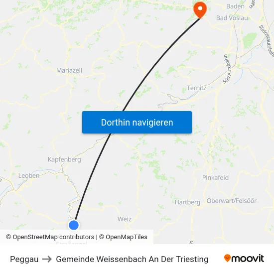 Peggau to Gemeinde Weissenbach An Der Triesting map