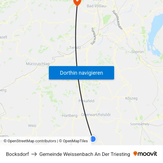 Bocksdorf to Gemeinde Weissenbach An Der Triesting map