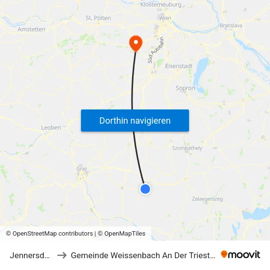 Jennersdorf to Gemeinde Weissenbach An Der Triesting map