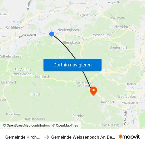 Gemeinde Kirchstetten to Gemeinde Weissenbach An Der Triesting map