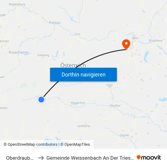 Oberdrauburg to Gemeinde Weissenbach An Der Triesting map