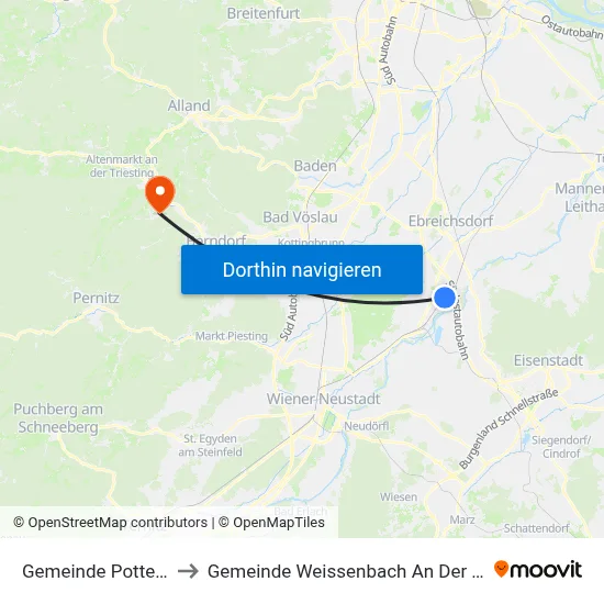 Gemeinde Pottendorf to Gemeinde Weissenbach An Der Triesting map