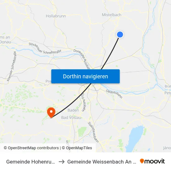 Gemeinde Hohenruppersdorf to Gemeinde Weissenbach An Der Triesting map