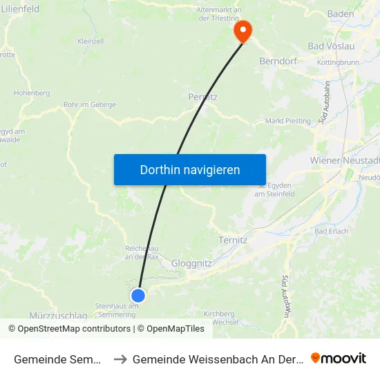 Gemeinde Semmering to Gemeinde Weissenbach An Der Triesting map