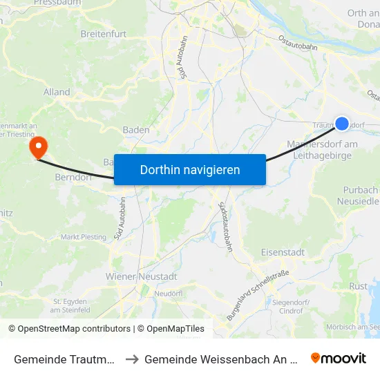Gemeinde Trautmannsdorf to Gemeinde Weissenbach An Der Triesting map