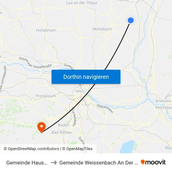 Gemeinde Hausbrunn to Gemeinde Weissenbach An Der Triesting map