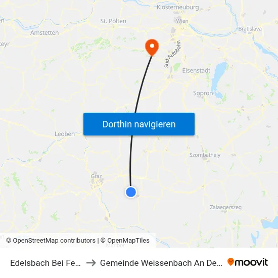 Edelsbach Bei Feldbach to Gemeinde Weissenbach An Der Triesting map