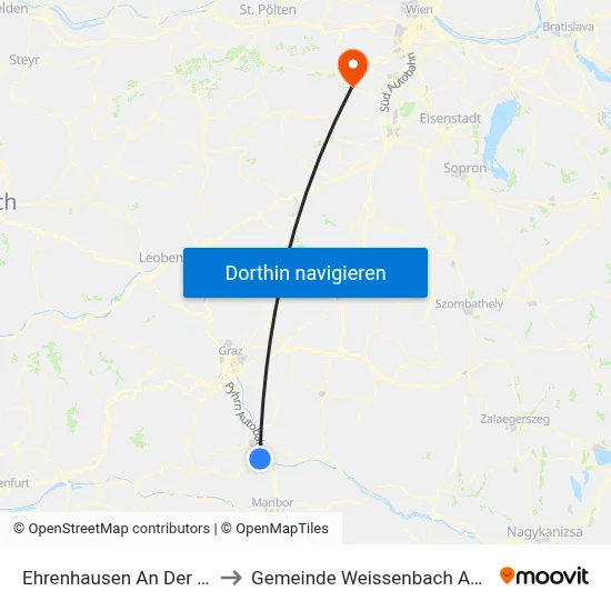 Ehrenhausen An Der Weinstraße to Gemeinde Weissenbach An Der Triesting map