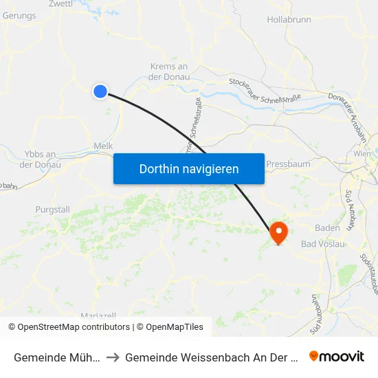 Gemeinde Mühldorf to Gemeinde Weissenbach An Der Triesting map