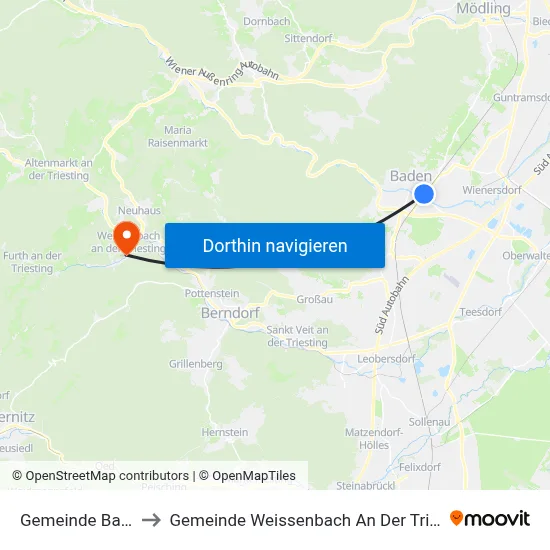 Gemeinde Baden to Gemeinde Weissenbach An Der Triesting map