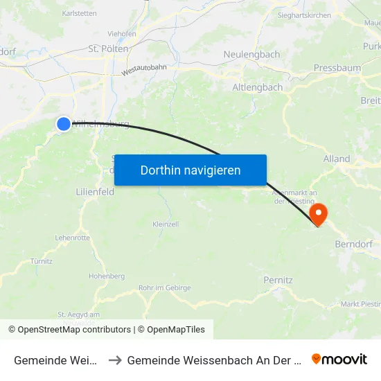 Gemeinde Weinburg to Gemeinde Weissenbach An Der Triesting map