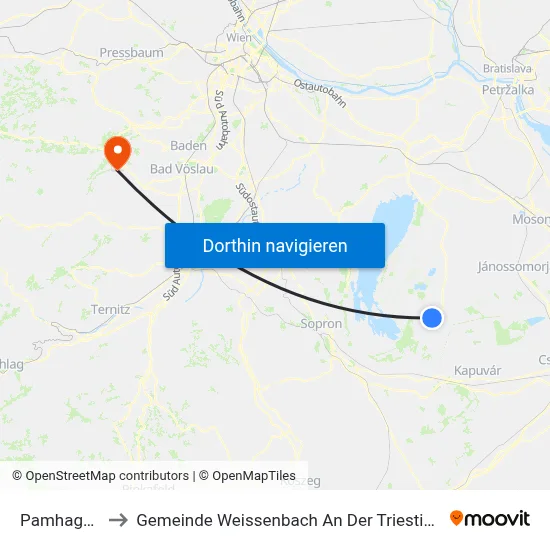 Pamhagen to Gemeinde Weissenbach An Der Triesting map