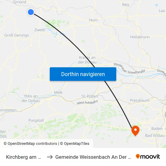 Kirchberg am Walde to Gemeinde Weissenbach An Der Triesting map