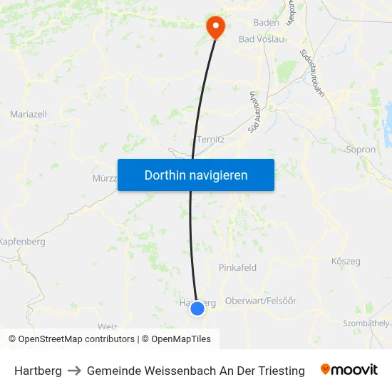 Hartberg to Gemeinde Weissenbach An Der Triesting map