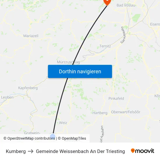 Kumberg to Gemeinde Weissenbach An Der Triesting map