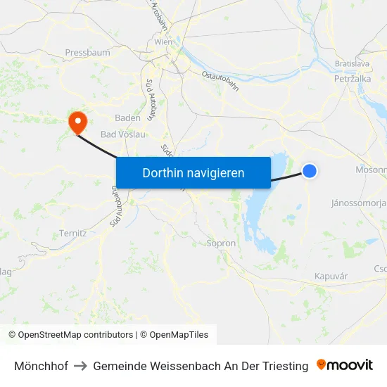 Mönchhof to Gemeinde Weissenbach An Der Triesting map