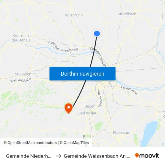 Gemeinde Niederhollabrunn to Gemeinde Weissenbach An Der Triesting map