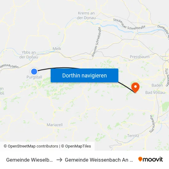Gemeinde Wieselburg-Land to Gemeinde Weissenbach An Der Triesting map