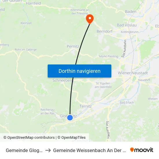Gemeinde Gloggnitz to Gemeinde Weissenbach An Der Triesting map