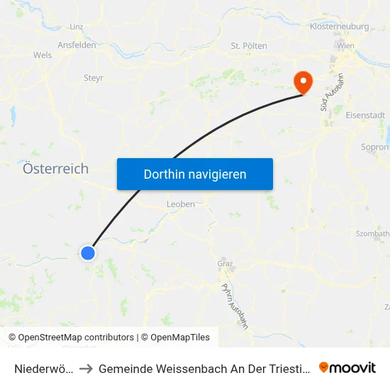 Niederwölz to Gemeinde Weissenbach An Der Triesting map