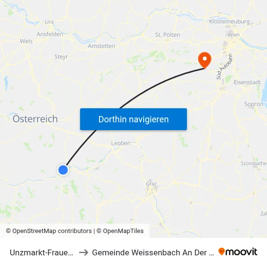 Unzmarkt-Frauenburg to Gemeinde Weissenbach An Der Triesting map
