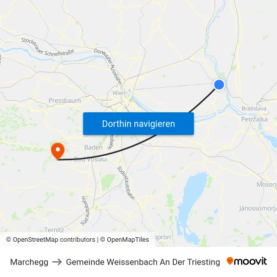 Marchegg to Gemeinde Weissenbach An Der Triesting map