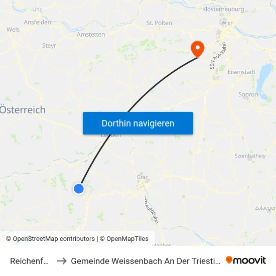 Reichenfels to Gemeinde Weissenbach An Der Triesting map