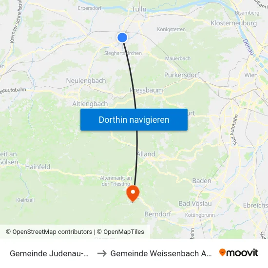 Gemeinde Judenau-Baumgarten to Gemeinde Weissenbach An Der Triesting map