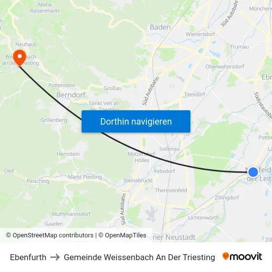 Ebenfurth to Gemeinde Weissenbach An Der Triesting map