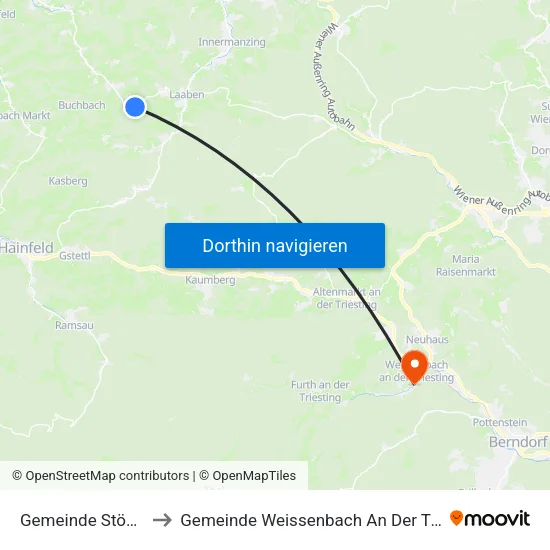 Gemeinde Stössing to Gemeinde Weissenbach An Der Triesting map