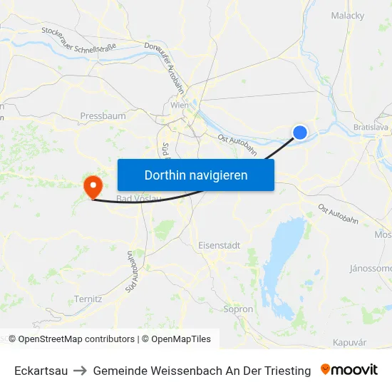 Eckartsau to Gemeinde Weissenbach An Der Triesting map