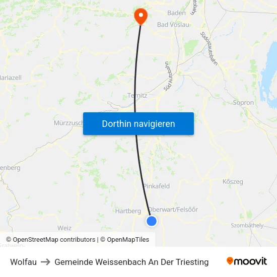 Wolfau to Gemeinde Weissenbach An Der Triesting map