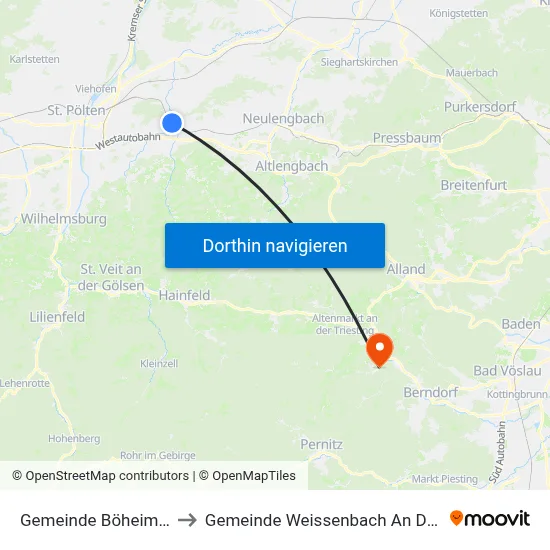 Gemeinde Böheimkirchen to Gemeinde Weissenbach An Der Triesting map